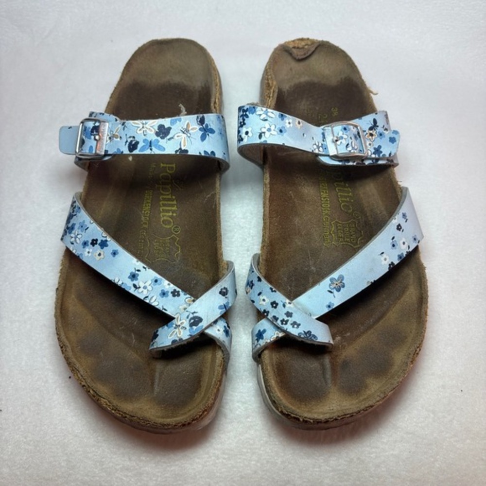 Papillio by Birkenstock Mayari Blue Floral Butterfly Sandals Size 38 L7 M5